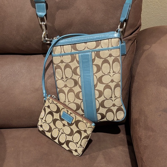 Coach Handbags - Coach crossbody Blue and Tan Women Bag Set
